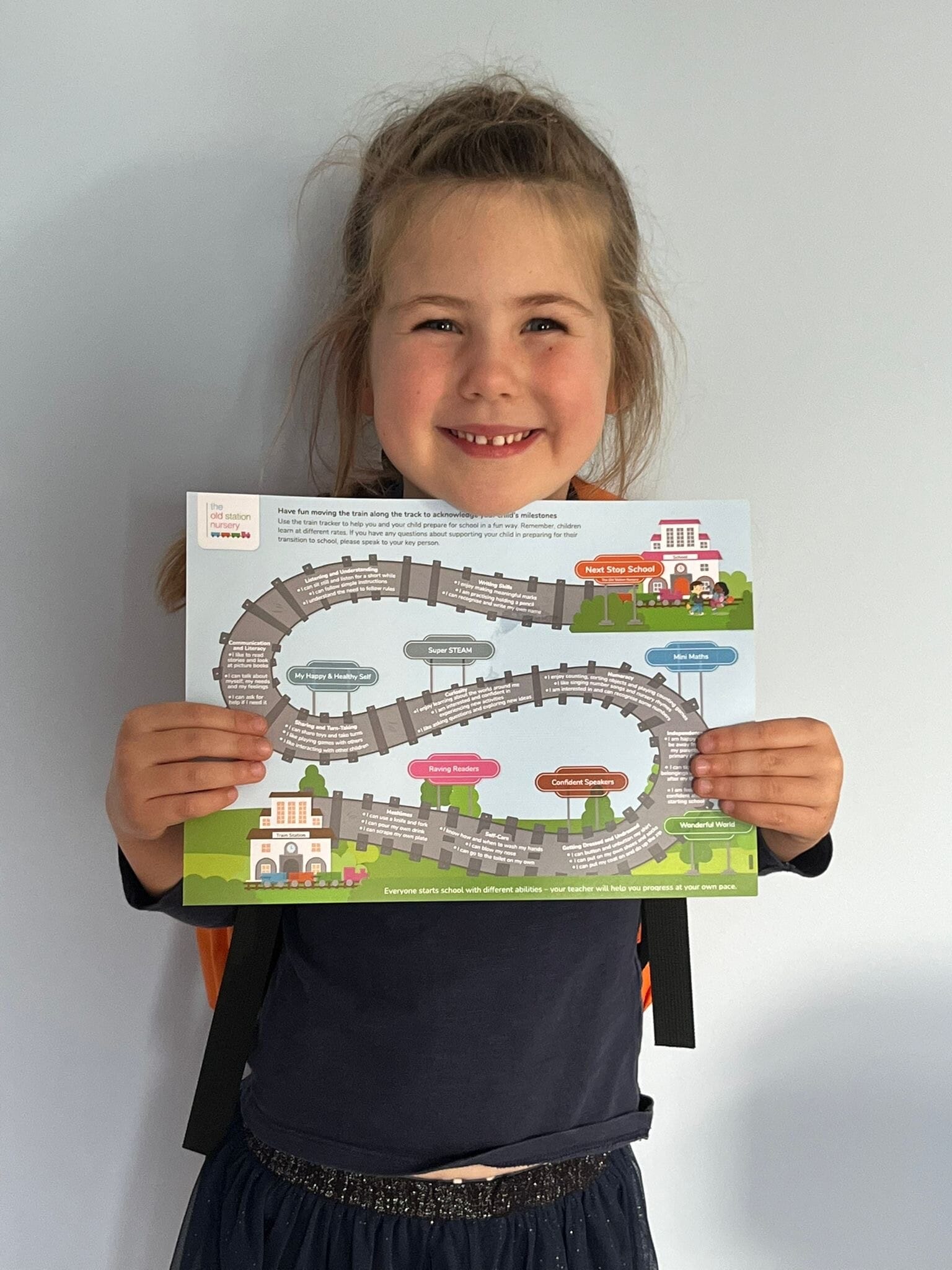 Child holding up a NSS tracker